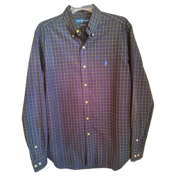 Ralph Lauren Classic Fit Button Down Shirt Men's Size 15.5 Blue Plaid Lng Sleeve - Picture 1 of 14